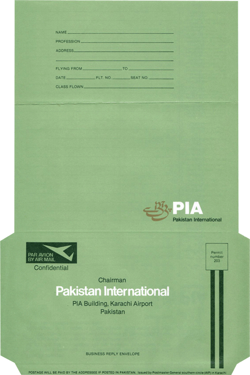 PIA Passenger Feedback Form Aerogram
